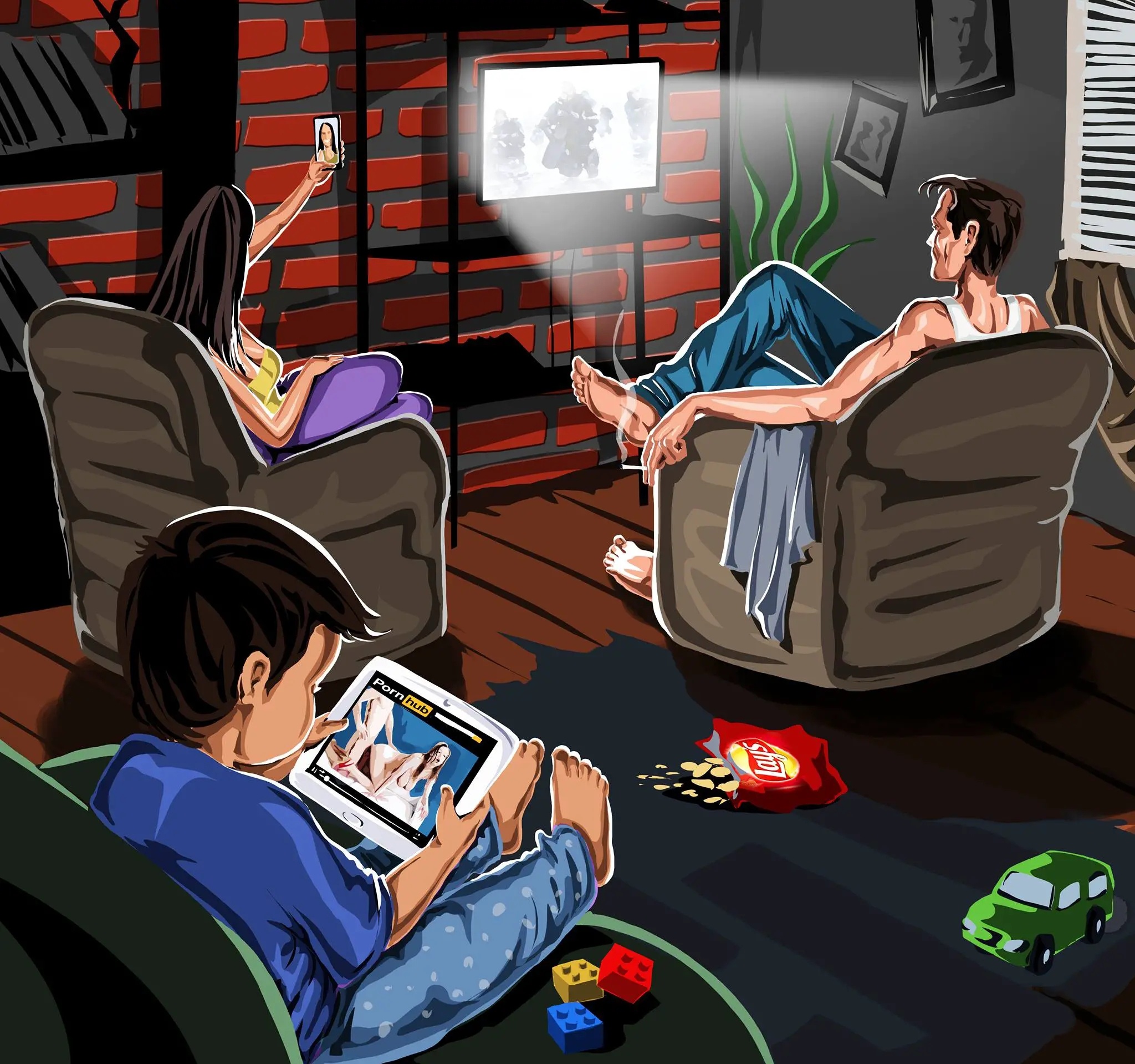 一组讽刺幽默插画作品