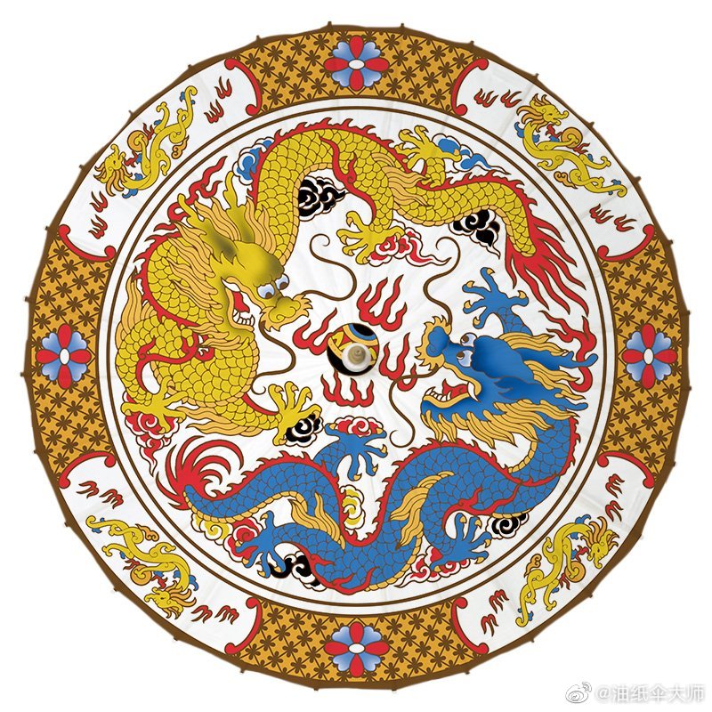 中国传统龙戏珠纹样油纸伞,龙象征祥瑞,寓意步步高升!
