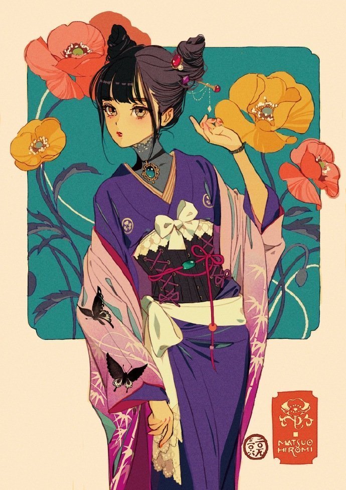 日本人插画师 matuo (twi)笔下的昭和风少女,复古而华丽