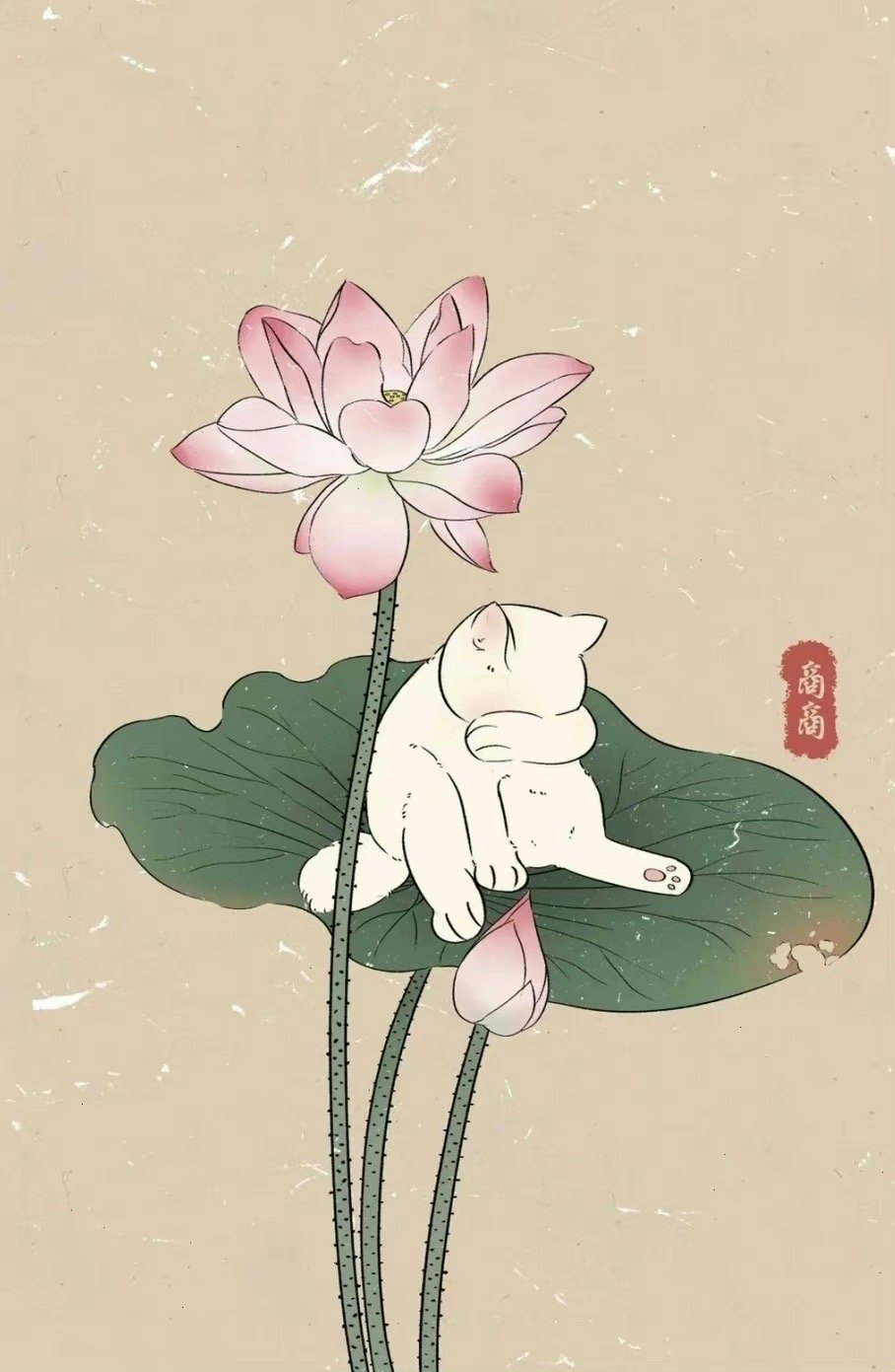 雪猫戏扑风花影 古风场景插画 画师__财经头条