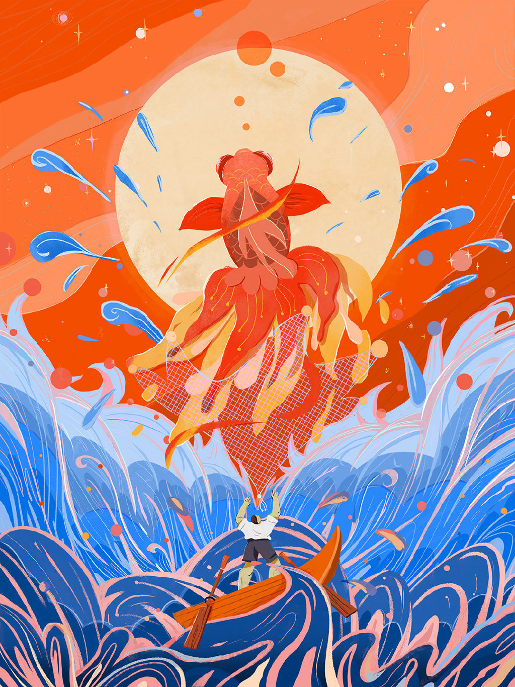 插画师 jianan liu 扁平风绘画,大胆的配色让画面效果十分强烈