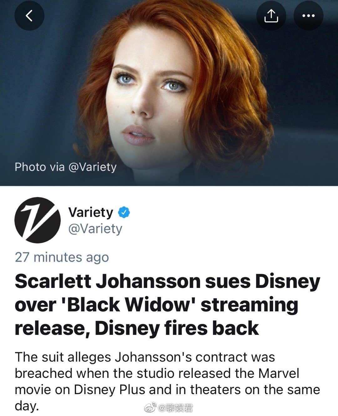 斯嘉丽·约翰逊起诉迪士尼违约!