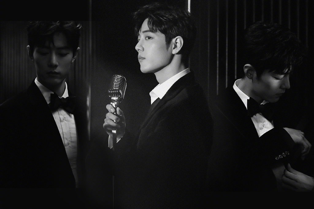 肖战黑白光影大片西服衬衫领结