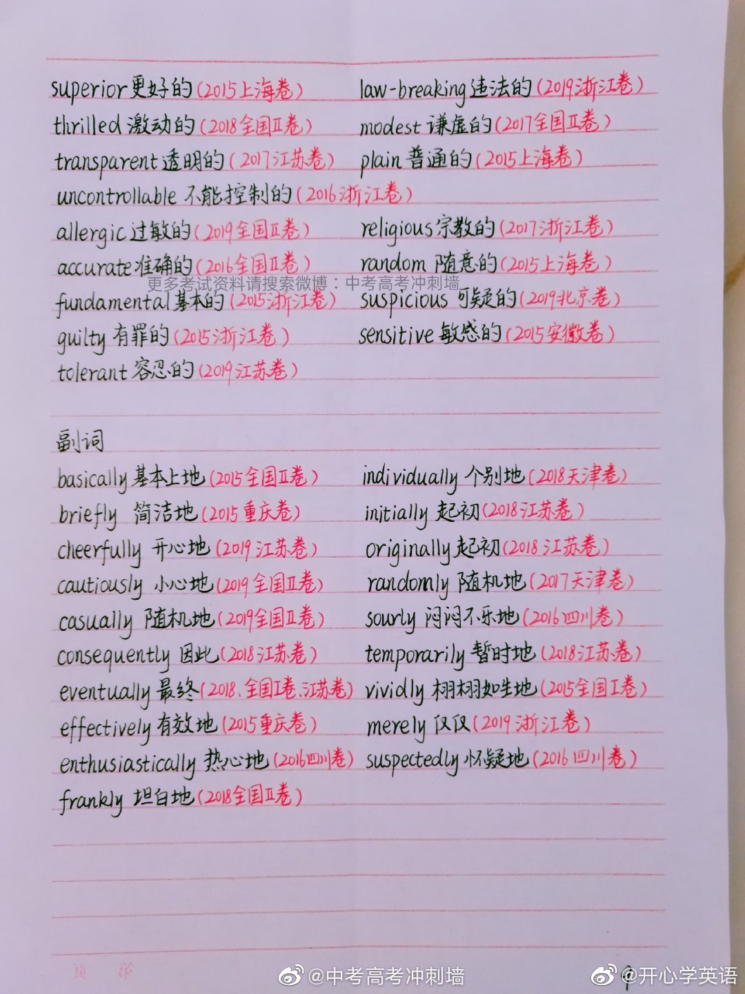 近五年高考英语完形重点高频词汇汇总 中考高考冲刺墙