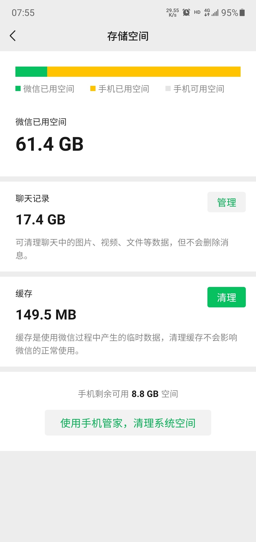 大家都被微信侵占掉了多少存储空间?