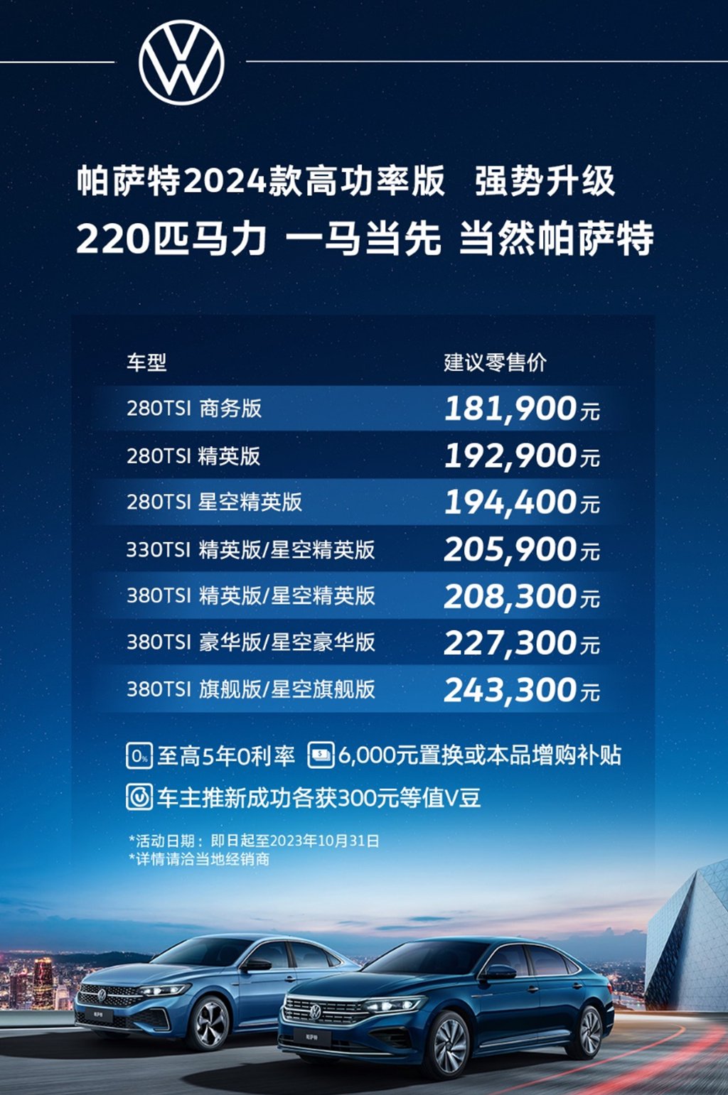 2024款大众帕萨特售18.19万起 新配色/配置升级
