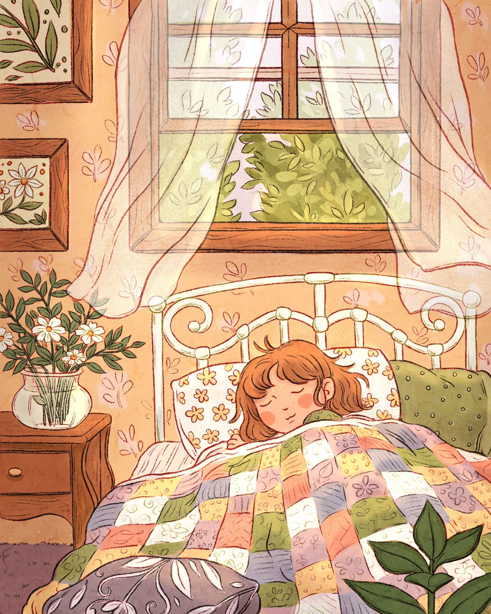 温暖的童话故事插画厚重的笔触和温暖治愈的配色