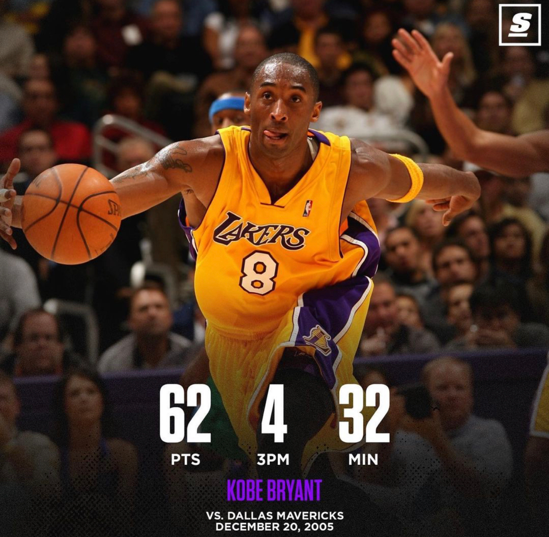 15年前的今天,科比三节爆砍62分率领湖人战胜小牛