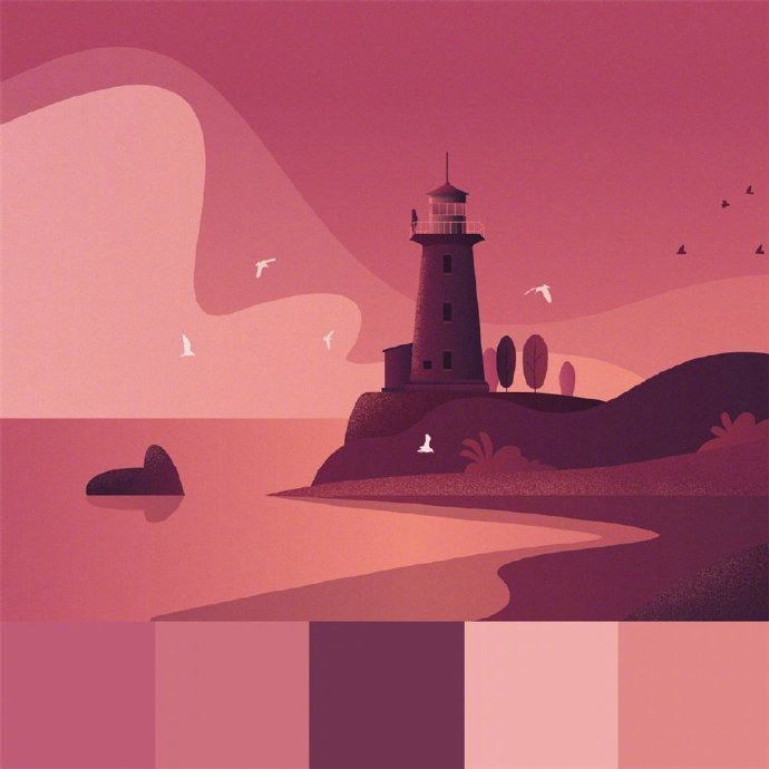 一组漂亮的场景插画配色参考,需转!fireart studio