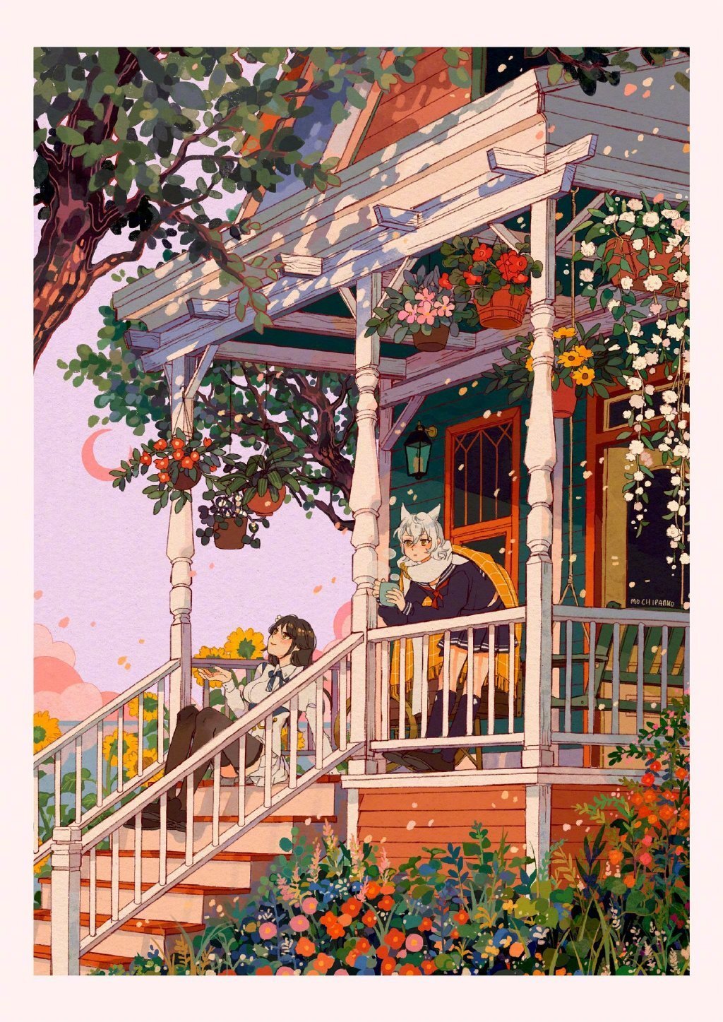 来自插画师mochipanko67治愈美好的场景插画作品