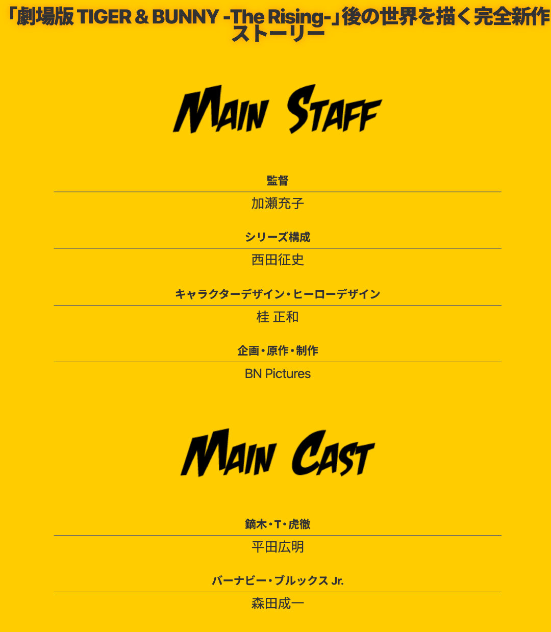 完全新作续篇 Tiger Bunny 2 宣布将于22年开启