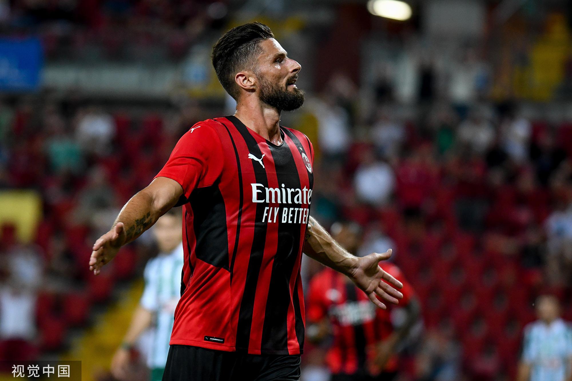 图吉鲁梅开二度中柱ac米兰21力克希腊劲旅