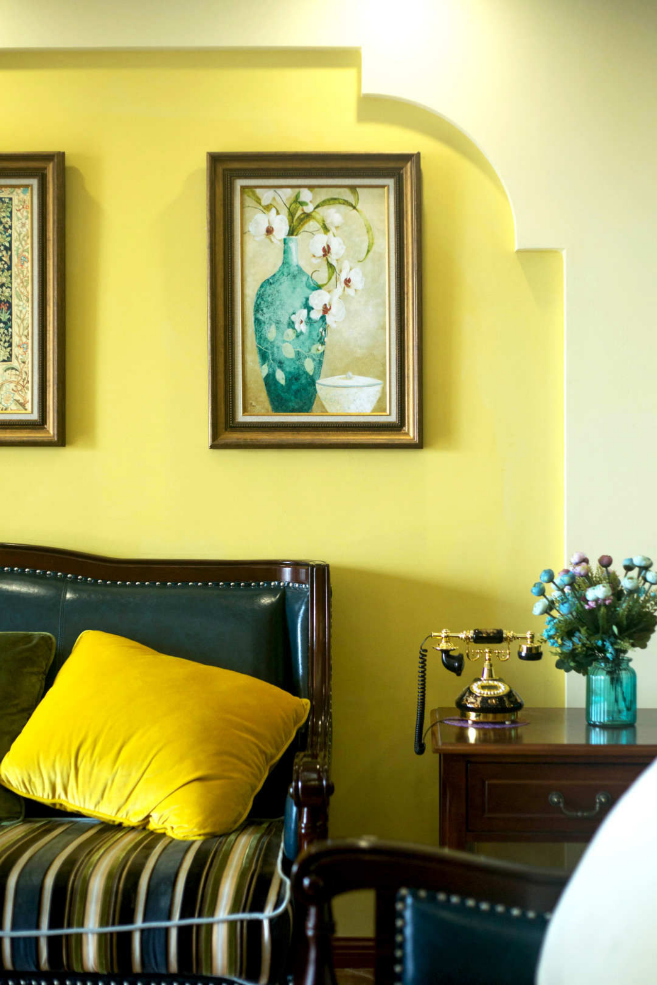 美式空间,柠檬黄打底勾勒暖意之家,向日葵主题有点美|柠檬黄|墙面