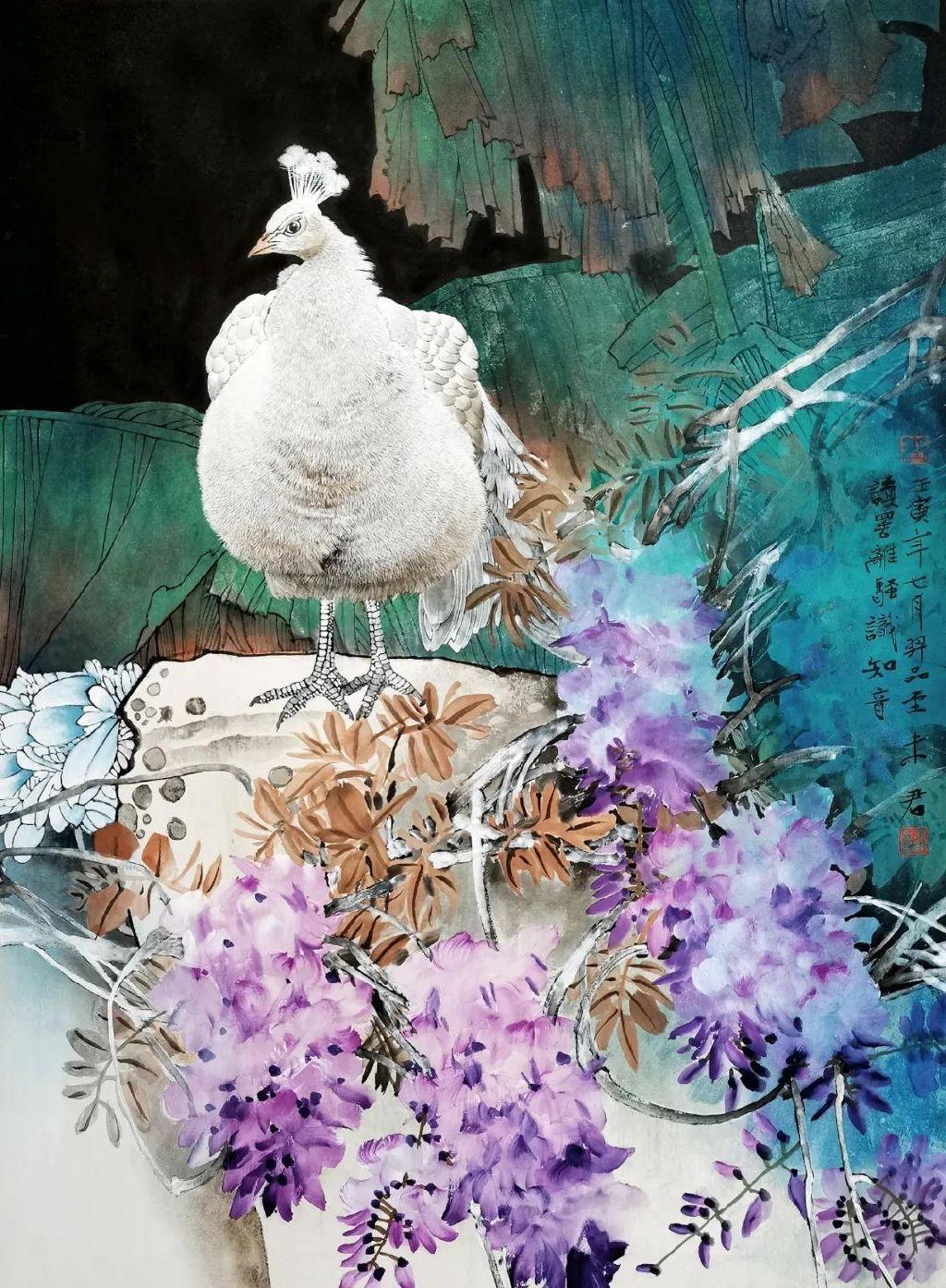 著名画家萧玉田作工笔古诗词画意《孔雀东南飞》