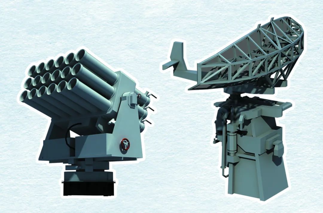 两舰都有多用途干扰发射器,发射干扰弹对抗来袭导弹.