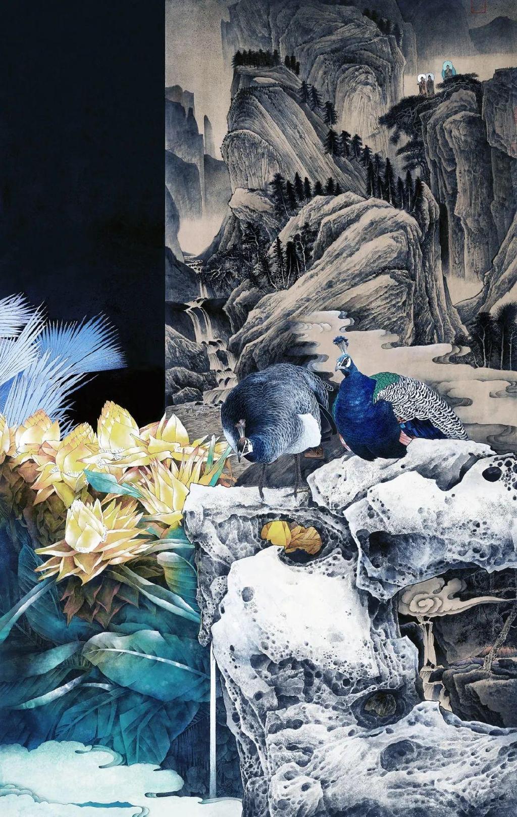 著名画家萧玉田作工笔古诗词画意《孔雀东南飞》