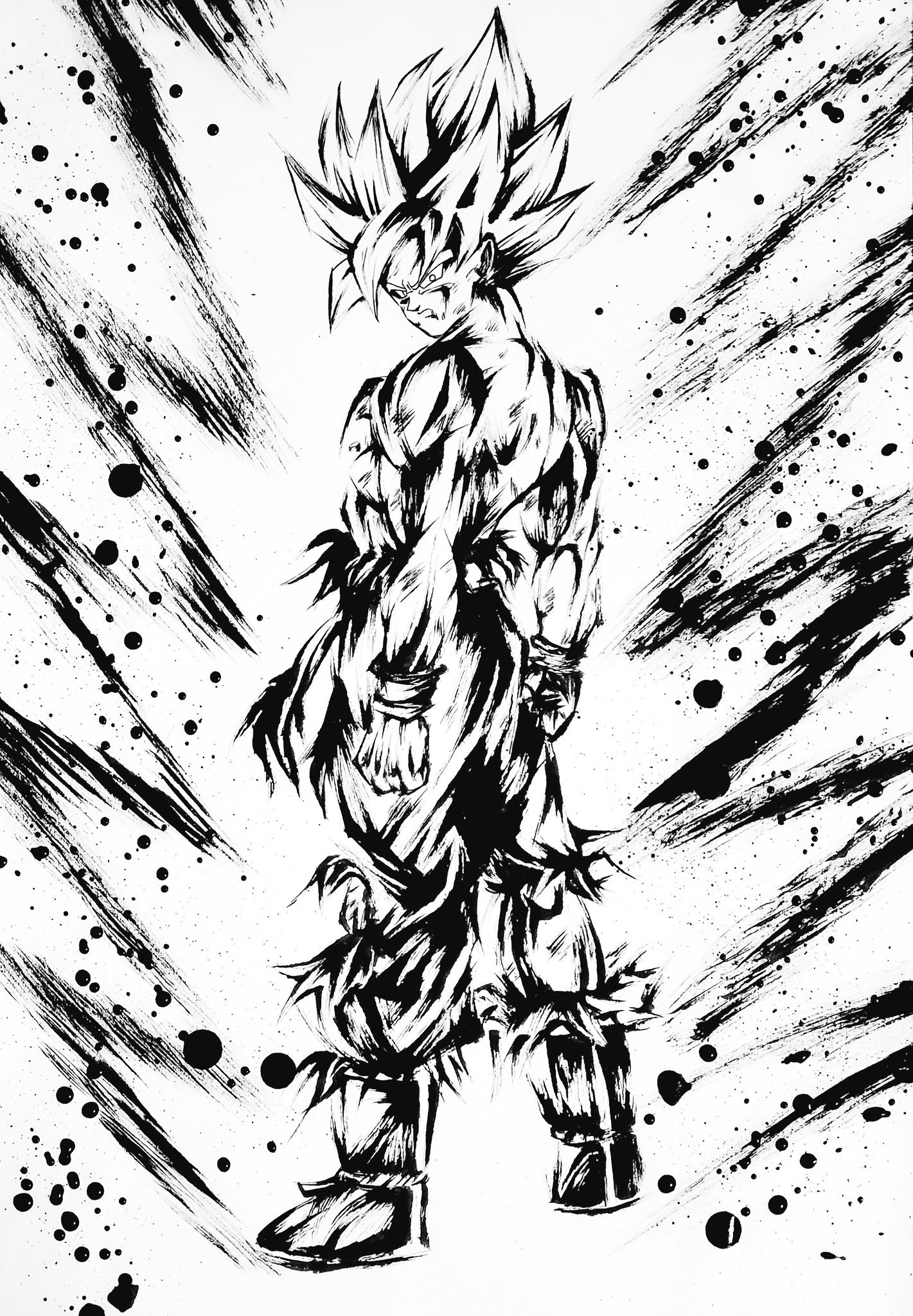 日本墨绘师かずspmig7绘制的龙珠角色超赞水墨画第八弹