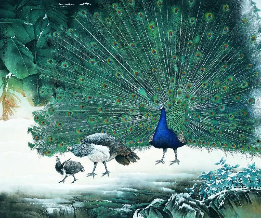著名画家萧玉田作工笔古诗词画意《孔雀东南飞》