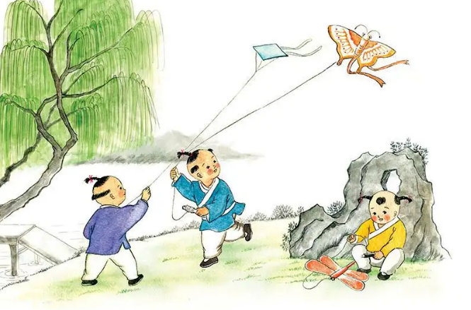儿童散学归来早忙趁东风放纸鸢