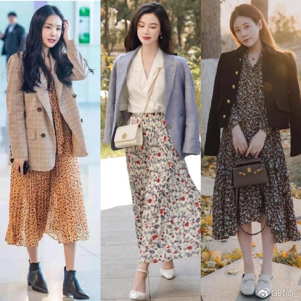 搭配二:碎花裙 西服