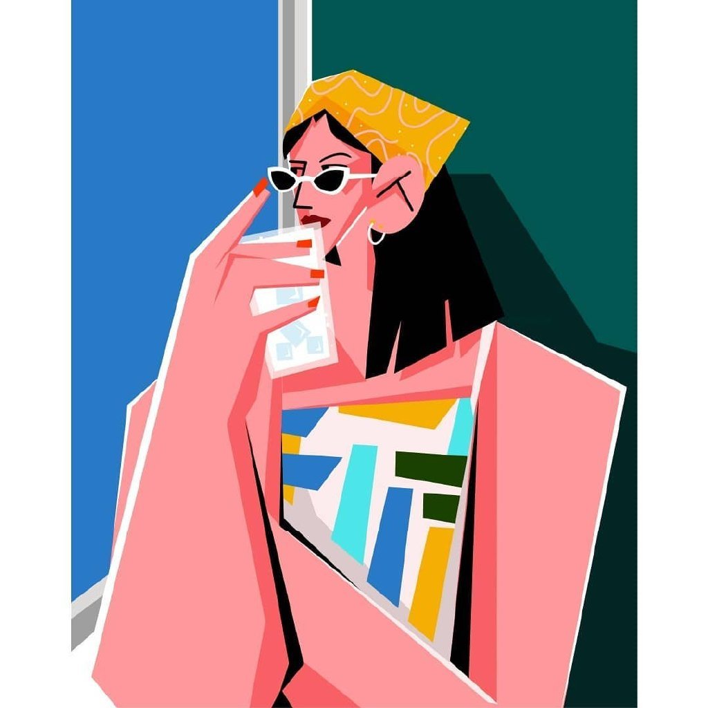 印尼插画师 erin dwia 绘制的扁平风夸张人物绘画