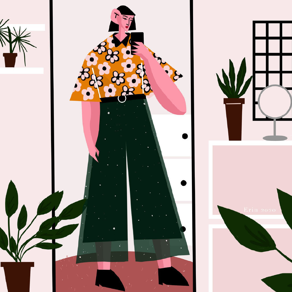 印尼插画师 erin dwia 绘制的扁平风夸张人物绘画