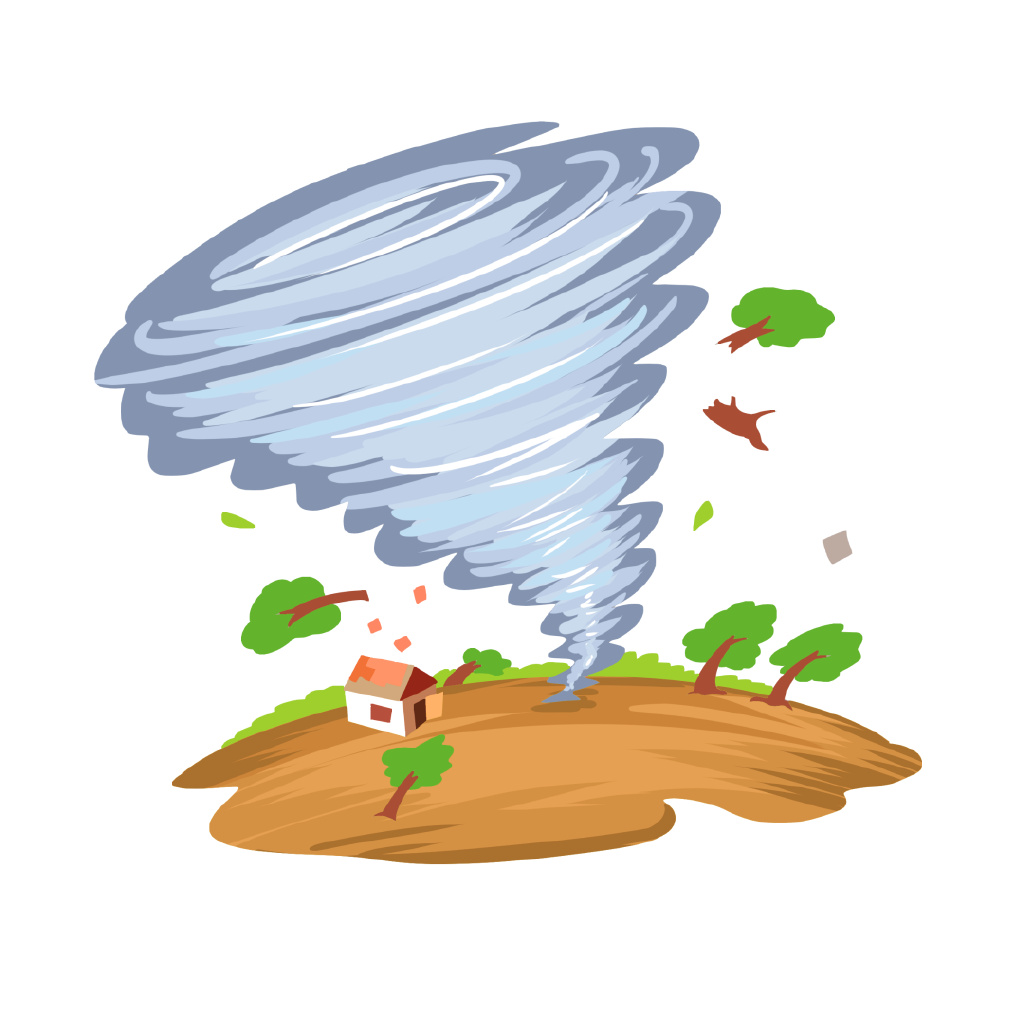 龙卷风,强风暴一旦袭来进地窖室内躲避离门窗电源水源全关掉室外趴在