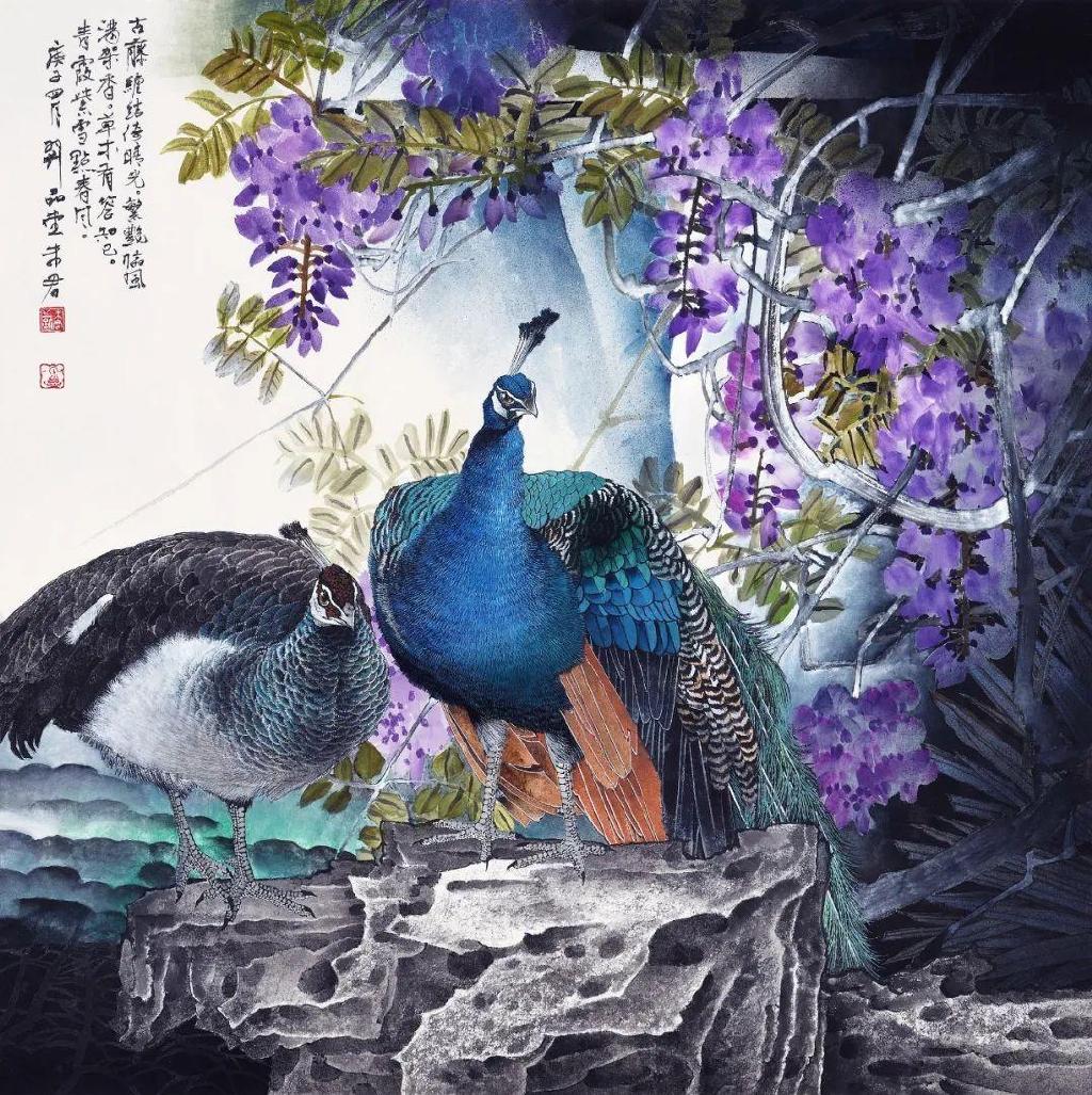 著名画家萧玉田作工笔古诗词画意《孔雀东南飞》