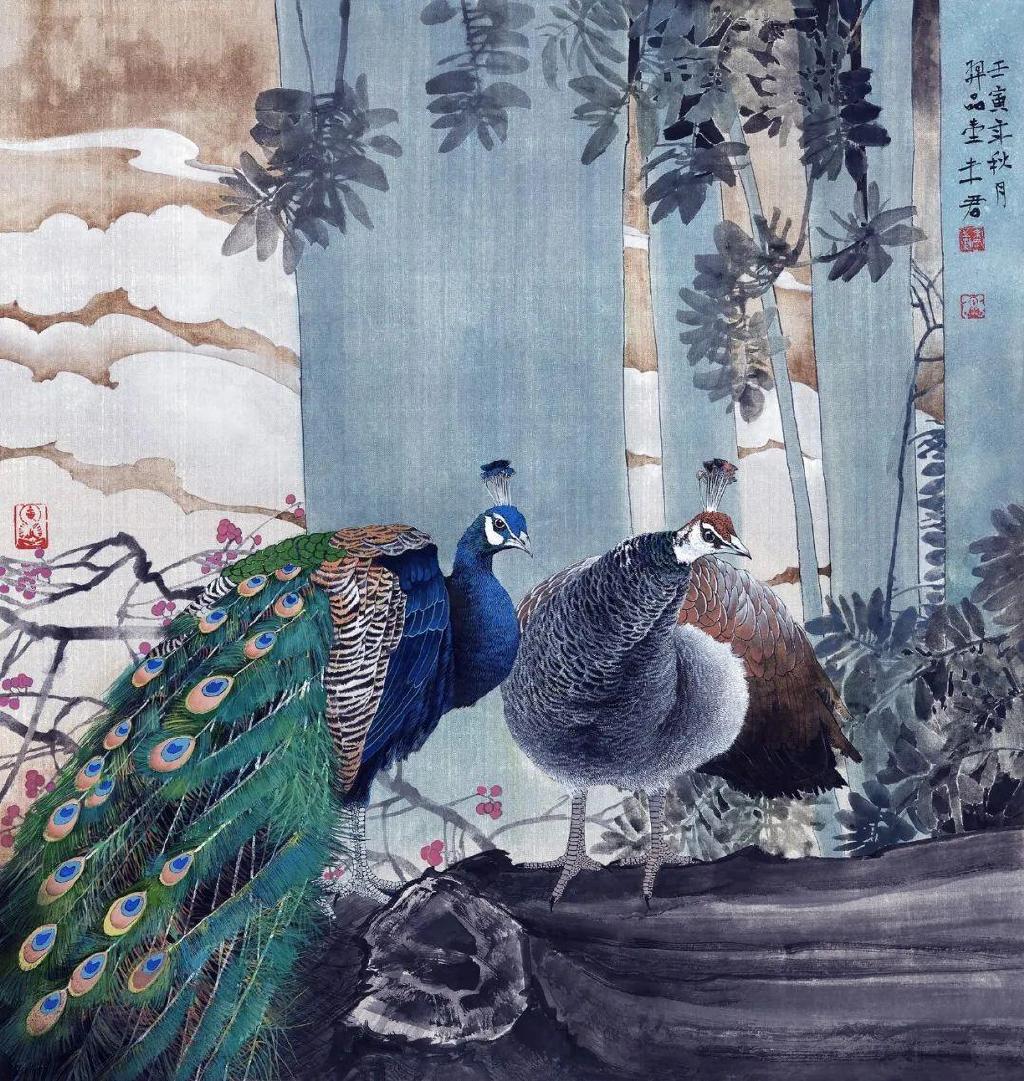 著名画家萧玉田作工笔古诗词画意《孔雀东南飞》