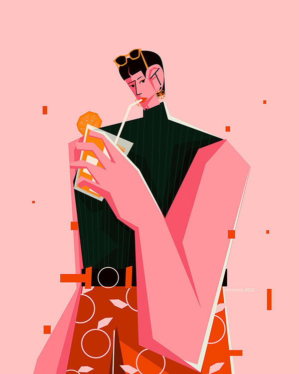 印尼插画师 erin dwia 绘制的扁平风夸张人物绘画
