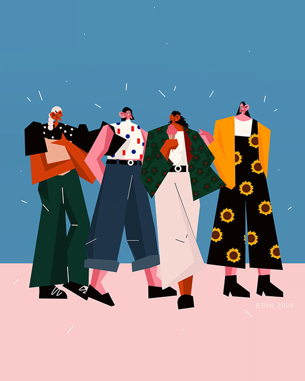 印尼插画师 erin dwia 绘制的扁平风夸张人物绘画