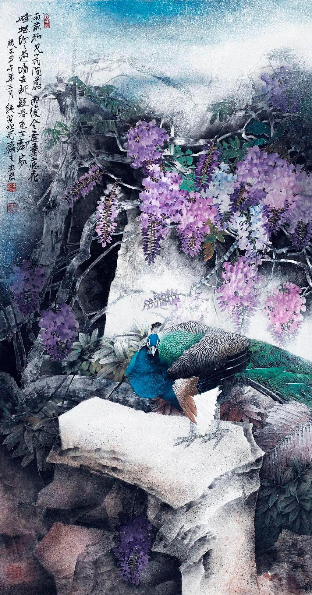 著名画家萧玉田作工笔古诗词画意《孔雀东南飞》