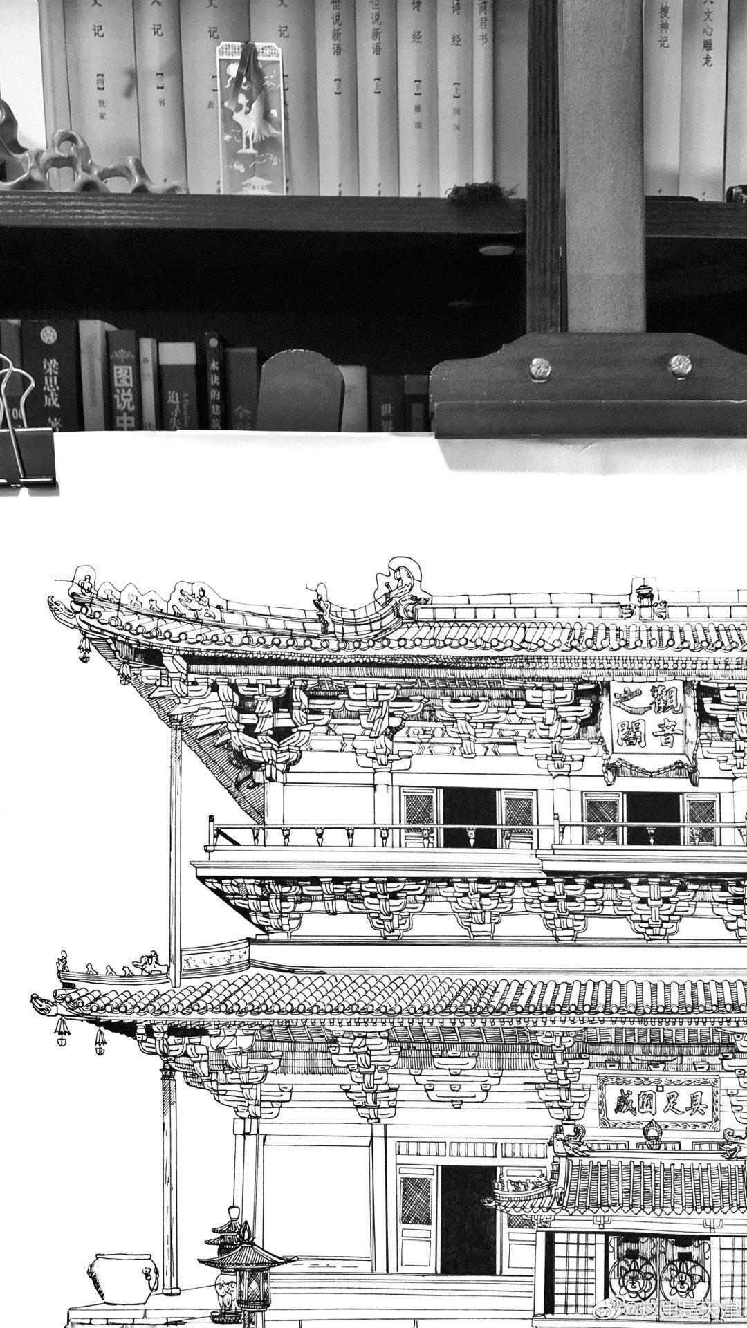 钢笔手绘——独乐寺观音阁(40×60cm)_高清图集_新浪网