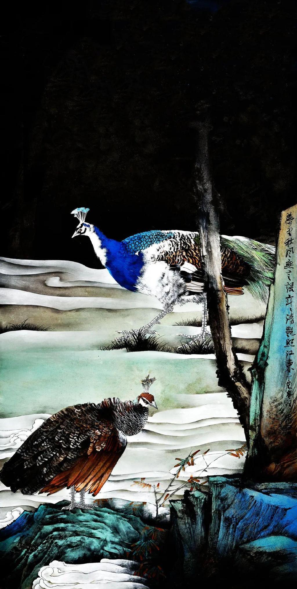 著名画家萧玉田作工笔古诗词画意《孔雀东南飞》