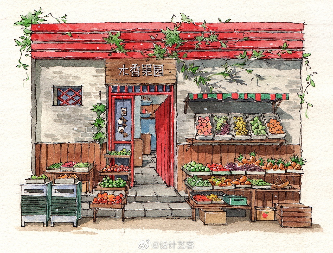 治愈系商铺手绘一组,开家小店也不错