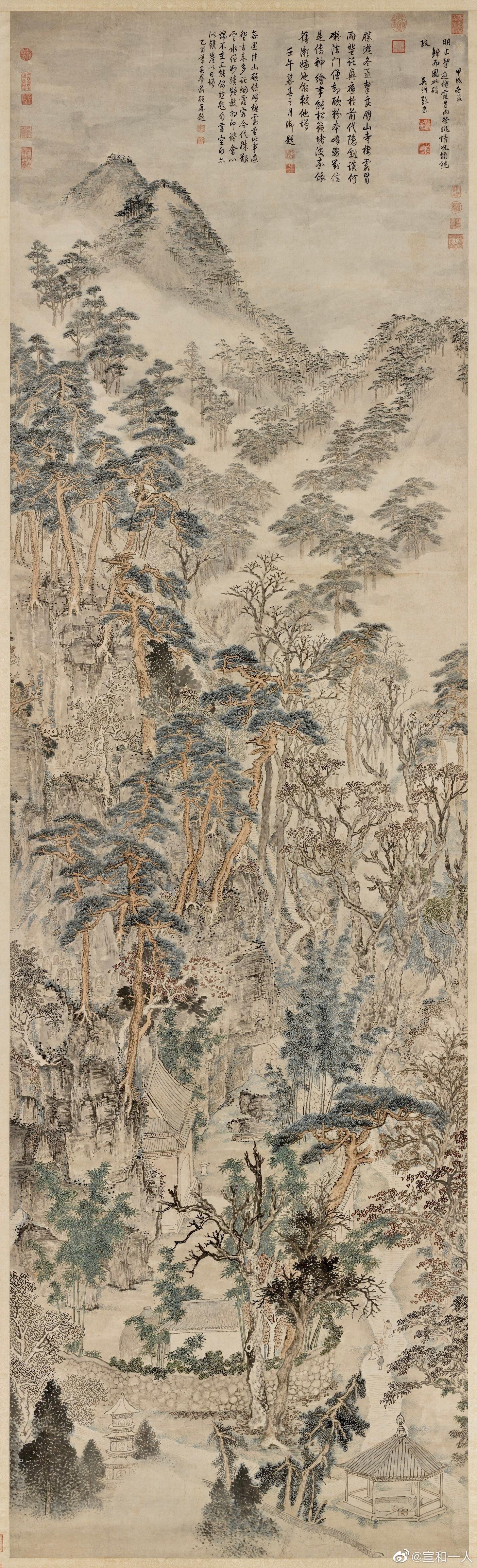 《栖霞山图》 张宏 明末 图绘南京栖霞山胜景,松柏掩映