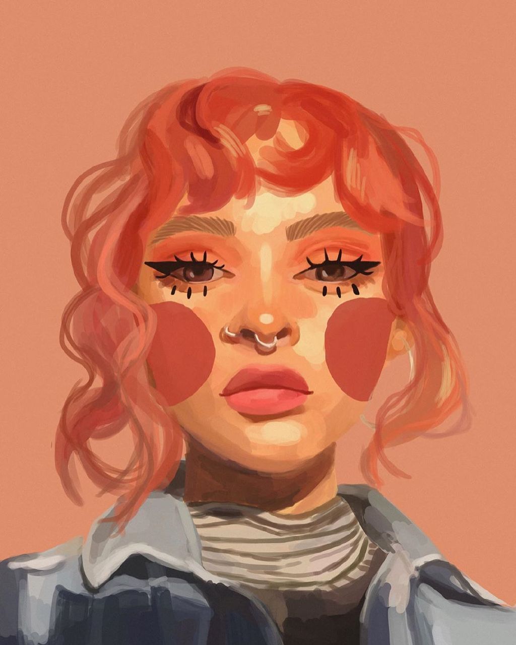 插画师 layana 笔下的人物插画,这大腮红喜庆的不要不要的