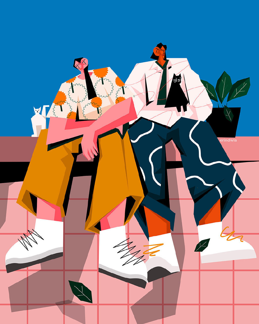 印尼插画师 erin dwia 绘制的扁平风夸张人物绘画