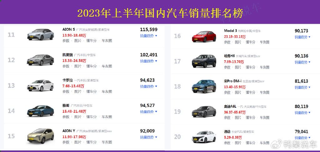 家用轿车销量排行榜_2023年6月汽车销量排行榜哈弗H6跌出前十(2)