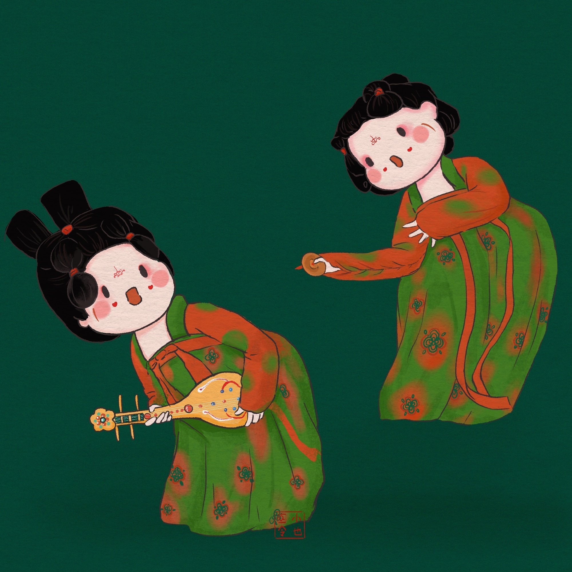 唐宫夜宴里可爱的小姐姐古风插画……_高清图集_新浪网