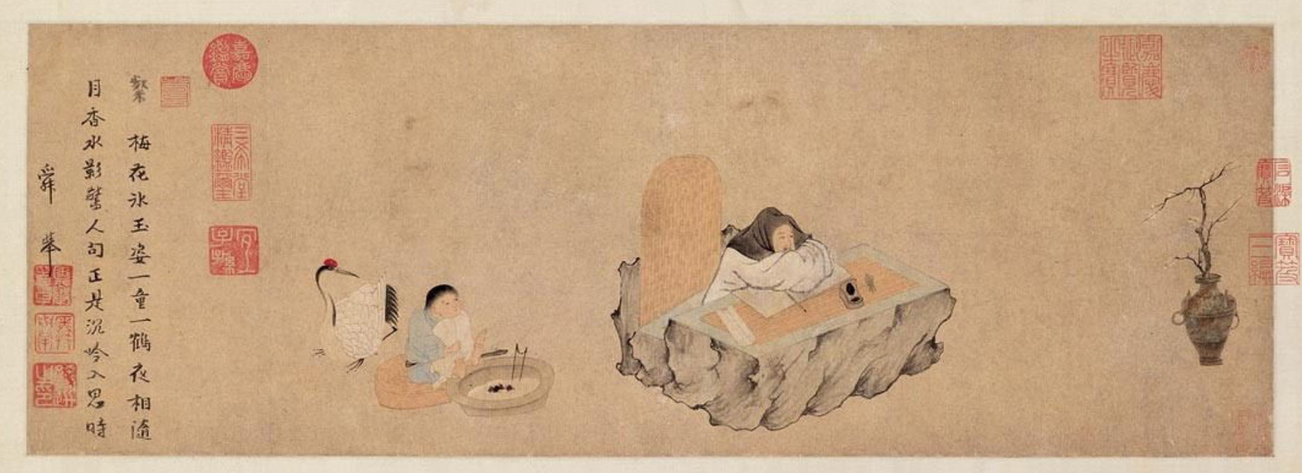 1/ 6钱选《西湖吟趣图》,描绘北宋诗人林和靖隐居于杭州西湖孤山,以"