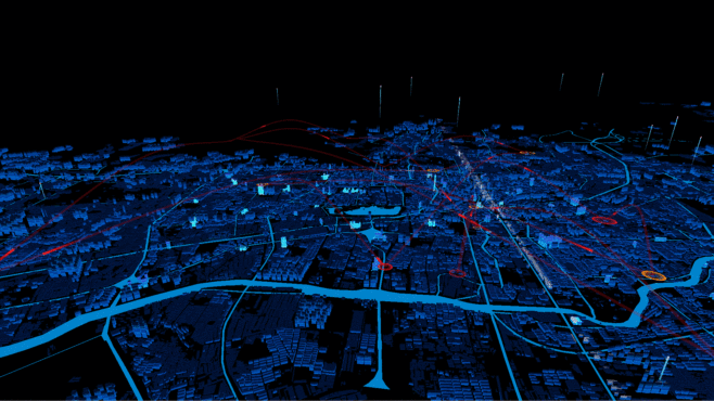 智慧交通可视化是指将城市的各种交通要素,道路使用者和道路环境等