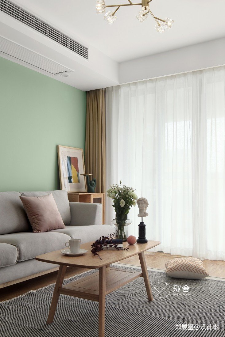 88㎡抹茶绿原木色的清新自然美家丨弥舍设计