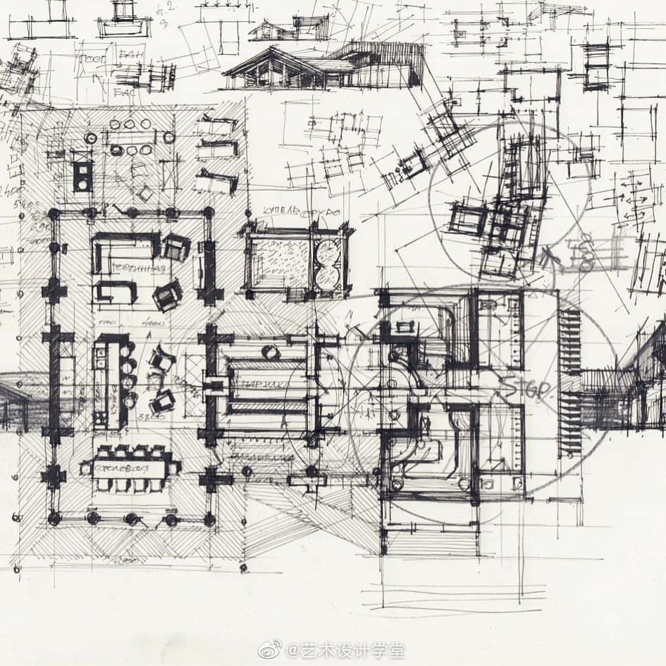 建筑设计草图手绘丨推敲思考的过程__财经头条