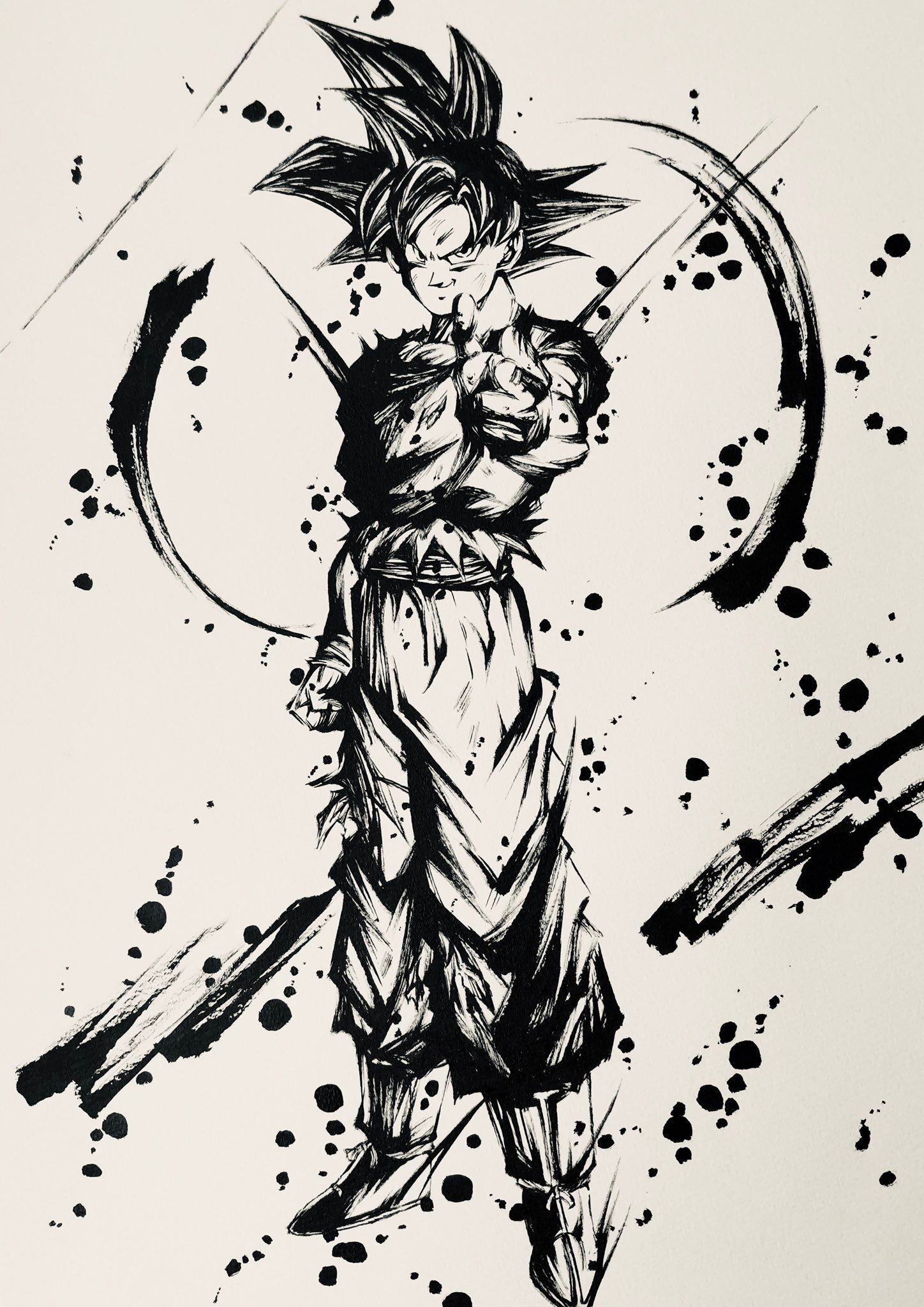 日本墨绘师『かず(@ spmig7)』绘制的同人版龙珠角色水墨画(第六弹