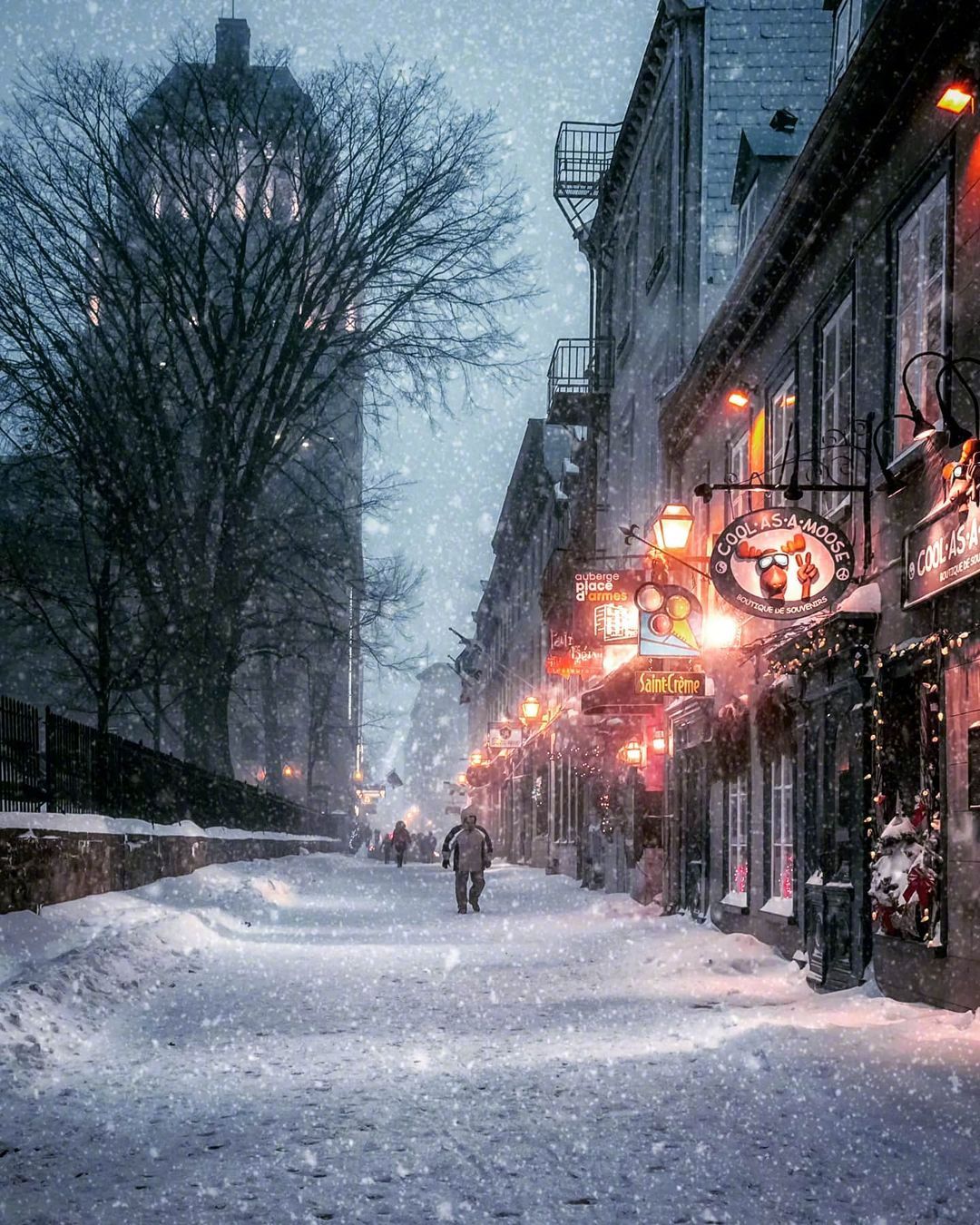 雪天里的魁北克小镇