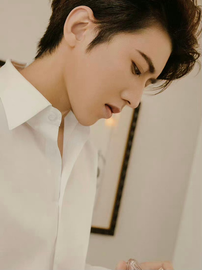 蔡徐坤白衬衫侧颜大片 背头造型,浓颜系的大帅哥__财经头条