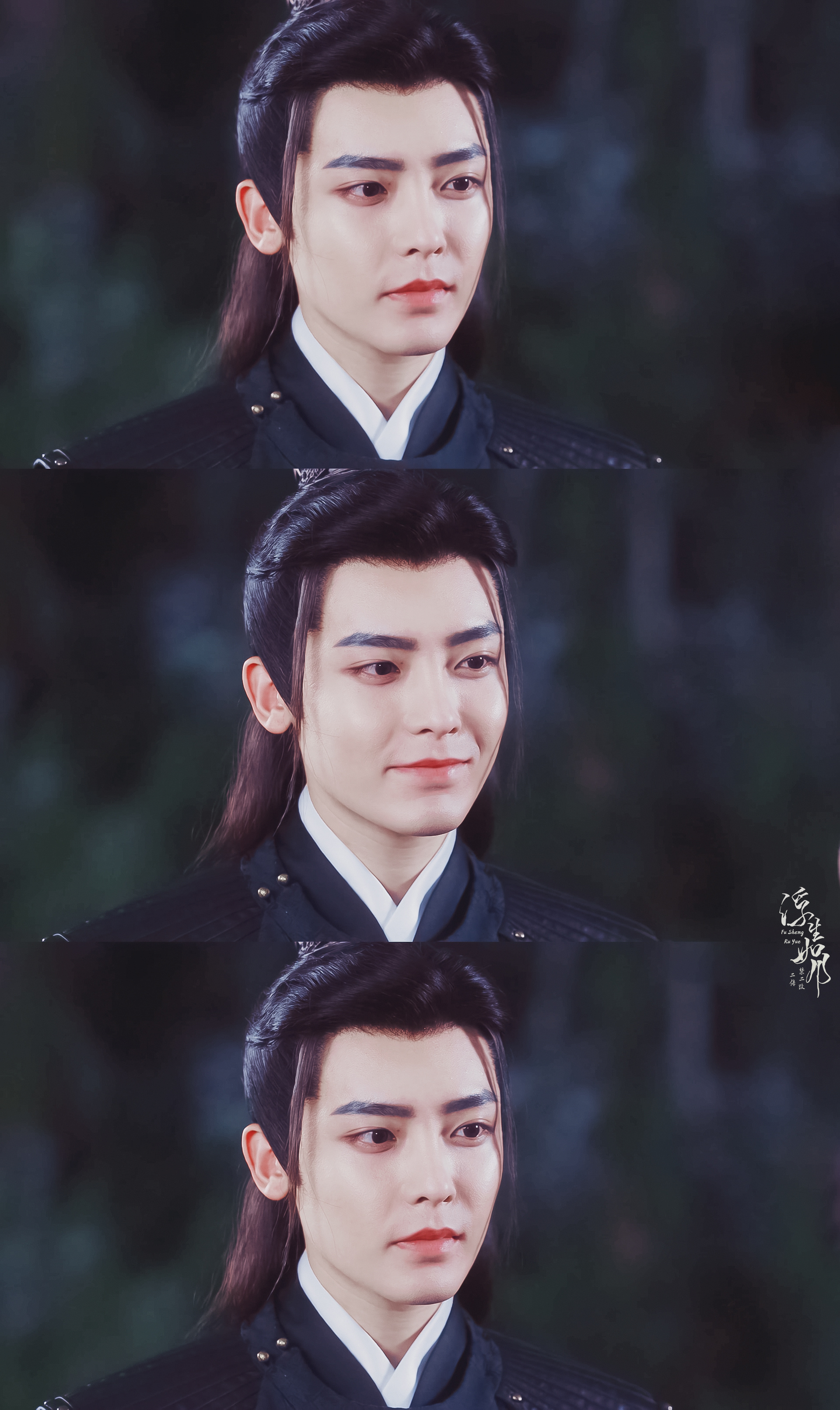 不笑时清清冷冷的,感觉很难接近,但我更喜欢黑衣容瑕呢,黑衣容瑕每一