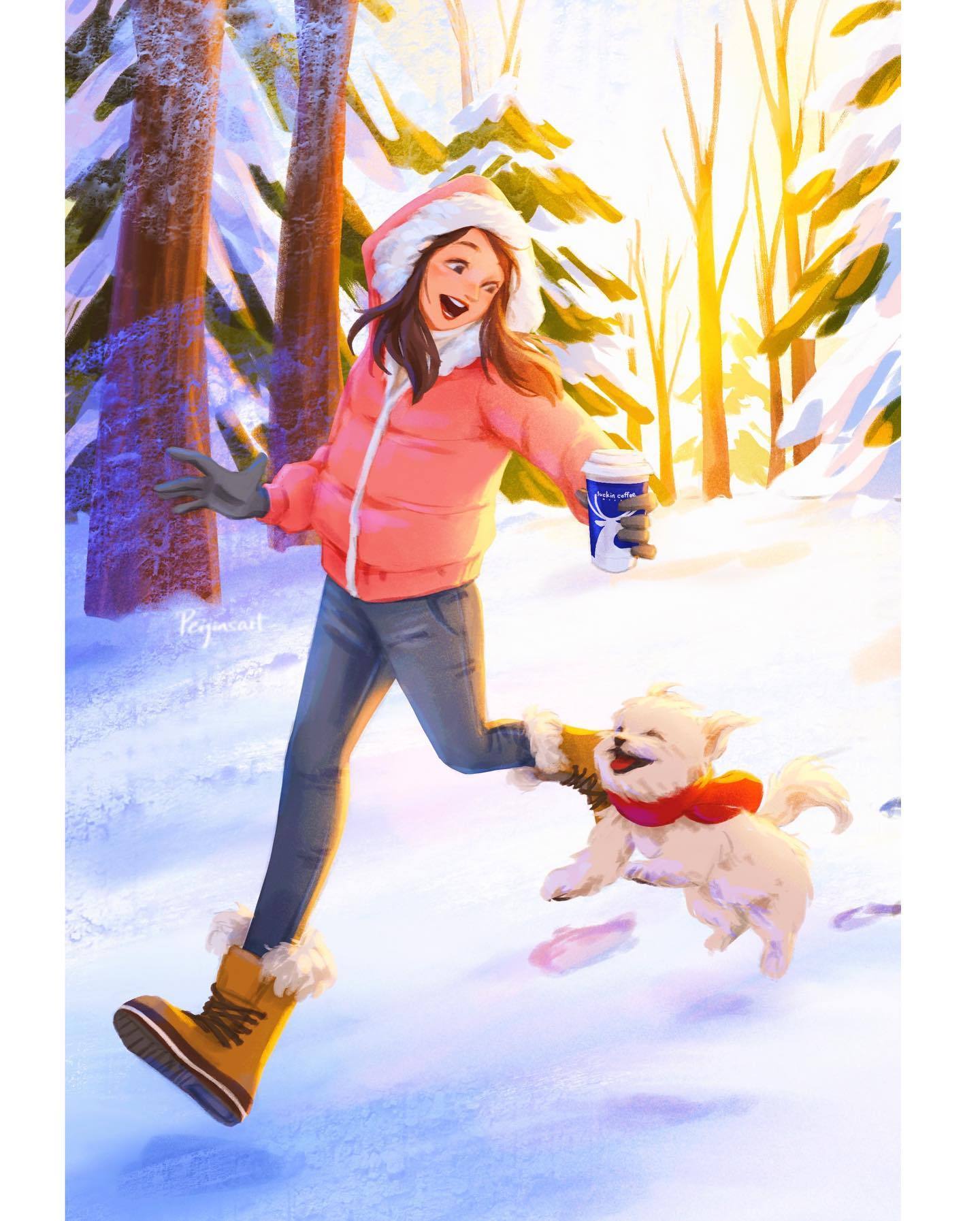 当你不开心时看看来自插画师 peijinsart