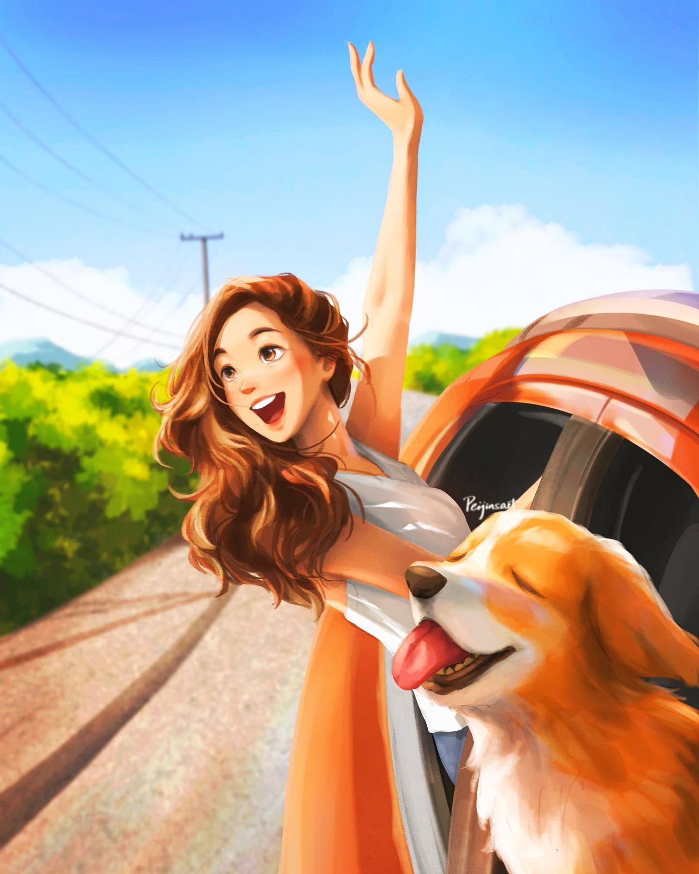 当你不开心时看看来自插画师 peijinsart